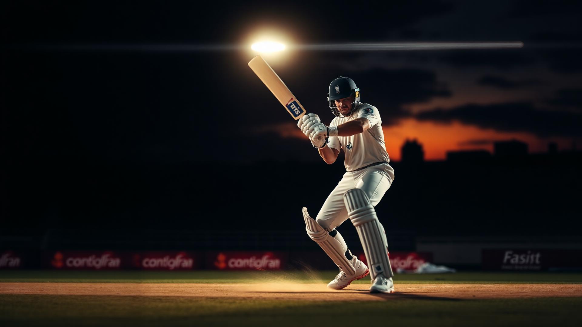 Cricket batsman playing a powerful shot